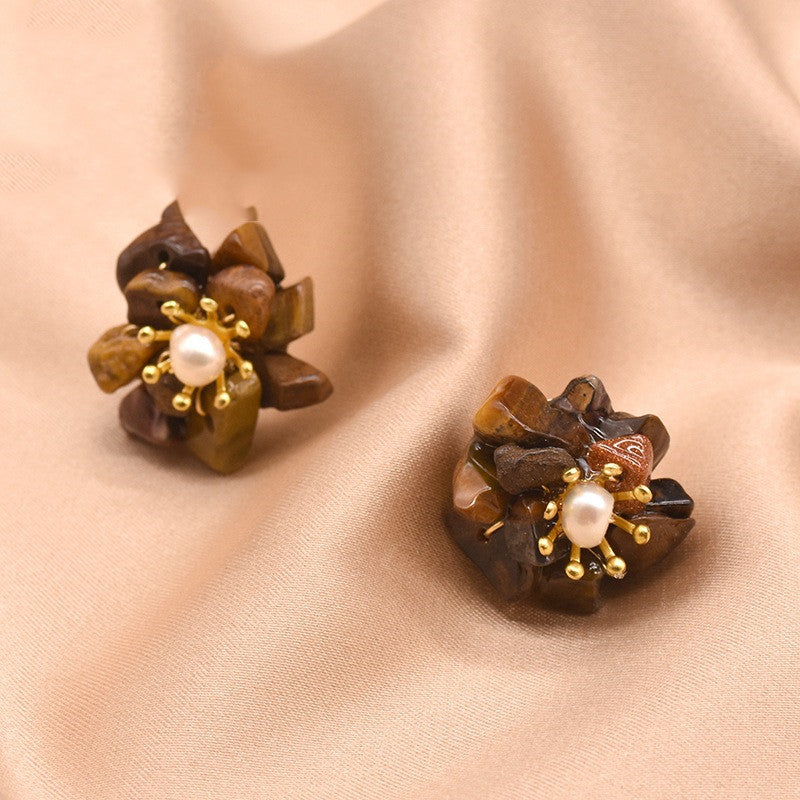 Pendientes de flores con perlas de piedra Natural™