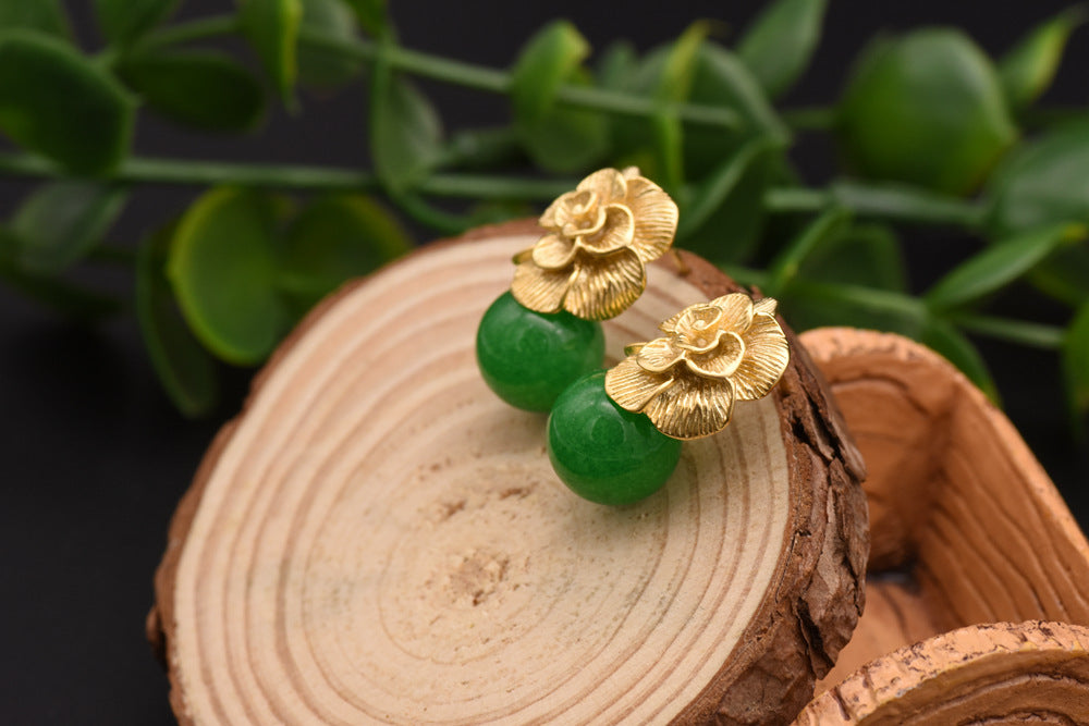 Pendientes retro de jade de alta calidad con perlas